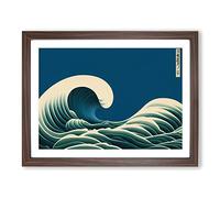 Abstract Japanese Wave Vol.3 Framed Print | A4 Walnut Framed Wall Art | Ready to Hang | Asian Nautical Picture | Living Room Bedroom Lounge Office