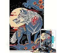 Abstract Japanese Wolf Jigsaw Puzzles for Adults 1000 Pieces Brain Power Snug Connection Home Game Perfect Art (38x52cm)