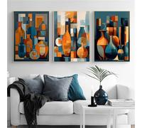 Abstract Jar Canvas Print Paintings Brown Blue Orange Poster Morden Wall Art Pictures Canvas Living Room Office Home Decor Artwork-50 * 70cm-3PCS (No Frame)