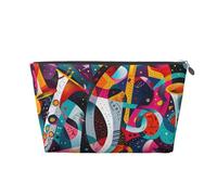 Abstract Jazz Instrumental Makeup Bag, Cosmetic Bags Travel Toiletry Bag Make Up Bag for Women, Leather Makeup Bag Organizer, Cute Makeup Pouch Silver
