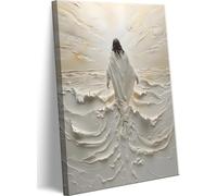 Abstract Jesus Walking on Water Canvas Wall Art Christian Spiritual Wall Decor Pictures Divine Light Modern Religious Posters Prints for Living Room Bedroom Church Decoration 16x24in