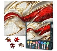 Abstract Jigsaw Puzzles with Letters on Back 1000 Pieces for Adults Red & White Flowing Abstract Modern Art Paintings Suitable for Decompression and Wall Decor 50x70cm