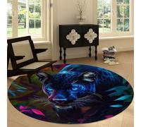 Abstract Jungle Animals Print Leopard Machine Washable Round Area Rug 120 cm, Colorful Printed Circular Rug Non-slip Carpet - Soft Short Pile Carpet Floor Decorate for Living Room Bedroom Playroom