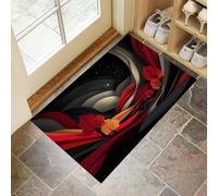 Abstract Jungle Doormat - Inside And Outside Welcome Mat, Red Indoor Front Doormat With Non-Slip Backing, Heavy Duty Entrance Mat, 50 X 80 Cm Wavy Stripes