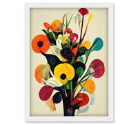 Abstract Kandinsky Inspired Multicolour Flower Bouquet In Vase Artwork Framed Wall Art Print A4 Artery8 White One Size