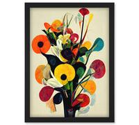 Abstract Kandinsky Inspired Multicolour Flower Bouquet In Vase Artwork Framed Wall Art Print A4 Artery8 Black One Size