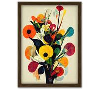 Abstract Kandinsky Inspired Multicolour Flower Bouquet In Vase Artwork Framed Wall Art Print A4 Artery8 Brown One Size