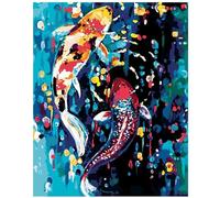 Abstract Koi Carp Paint by Numbers for Adults,DIY Paint by Numbers Kits for Adults Kids on Canvas with Brushes and Acrylic Pigment Oil Painting Kits Home Decor Painting Gift Without Frame,12x16 inch