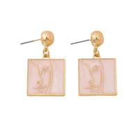 Abstract Lady Face Dangle Drop Earrings for Women Pink Enamel Line Art Side Profile Dangling Ear Studs Stainless Steel Geometric Statement Earring Minimalist Boho Jewelry for Her Valentines