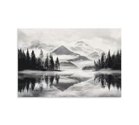 Abstract Lake Canvas Wall Art, Retro Mountain Forest Nature Landscape Painting on Textured Canvas Prints Picture Poster for Living Room Bedroom Home Wall Decoration Artwork Unframe 08x12inch(20x30cm)