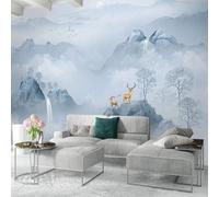 Abstract Landscape Alpine Waterfall Moose Tree 3D Wallpaper Silky Texture Home Study Office Grey Dining Room Sofa Bedroom Living Room TV Backdrop-350cm×256cm