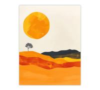 Abstract Landscape Lone Tree Bright Boho Painting Wall Art Print Artery8 Mustard W24 inch x H32 inch