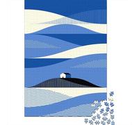 Abstract Landscape with House And Waves 1000 Piece Jigsaw Puzzle, Asian Architecture Inspired View, 1000 Pieces for Adults, for Adults, Mindful Activity, 70x50cm/1000pcs