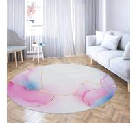 Abstract Large 120cm Round Rugs Elegant Blue and Pink and White Marble Texture Print Washable Low Pile Floor Mat for Powder Room Bedroom