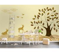 Abstract Large Animal Elk Tree Art 3D Wallpaper Premium Textured Silk Study Dining Living Room Bedroom Sofa TV Wall Easy Install-200cm×140cm