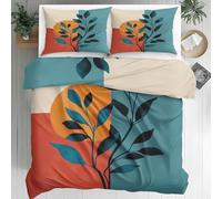Abstract Leaf Duvet Cover - Mid Century Modern Bedding - Botanical Leaves Bed Set King Size 3 Piece - Reversible Soft Microfiber Quilt Cover 2 Pillowcases, Zipper Closure & Corner Ties, 230x220 Xu23