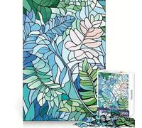 Abstract Leaf Pattern in Blue And Green 1000 Piece Jigsaw Puzzles for Adults Teenagers Recall Boost Tight Cut Real Challenge Art Display (38x52cm)