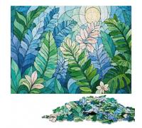 Abstract Leaf Pattern in Blue and Green Jigsaw Puzzle, 300 Pieces | Colour and shape sorting - a clear build method during indoor leisure.