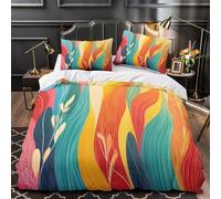 Abstract leaf patterns 3D Pattern Duvet Cover 3pcs Microfibre Breathable Kids Decor Colorfulistic design Comforter Cover 2 Matching Pillowcases Zipper Closure Bedding Kids & Girls Double（200x200cm）