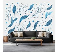 Abstract Leaf Polka Dot Pattern Photo Wallpaper 200 x 140 cm, Wall Mural Non-Woven 3D Wallpaper Décor Art Poster Picture Design for Living Room Bedroom Dorm Décor, Blue