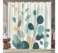 Abstract Leaf Shower Curtain 220x220cm/Width x Heigh Turquoise Olive Leaf and Light Blue Simple Polyester Fabric with Hook Machine Washable