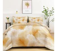 Abstract Leaves Forest Premium Reversible Duvet Set - Modern Printed Bedding - Soft, Lightweight & Hypoallergenic Coverless Duvet - Stylish Double-Sided Design for Bedroom Decor, 240 x 260 cm, Cream