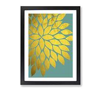 Abstract Leaves No.1 Gold Modern Framed Print | A4 Black Framed Wall Art | Ready to Hang | Abstract Floral Picture | Living Room Bedroom Lounge Office