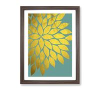 Abstract Leaves No.1 Gold Modern Framed Wall Art Print, Ready to Hang Picture for Living Room Bedroom Home Office Décor, Walnut A2 (64 x 46 cm)