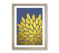 Abstract Leaves No.3 Gold Modern Framed Wall Art Print, Ready to Hang Picture for Living Room Bedroom Home Office Décor, Oak A4 (34 x 25 cm)