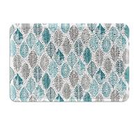 Abstract Leaves Outdoor Indoor Entrance Doormat Teal Green Brown Leaf Front Welcome Door Mats Inside Outside Rugs, Waterproof Non Slip and Durable 23.6x15.7