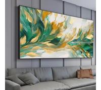 Abstract Leaves Pictures on Canvas Gold Art Decor Green Plant Painting Living Room Wall Decor Large Modern Wall Art Prints 90x180cm/35x71inch With-Black-Framed Ready to Hang