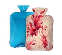 Abstract Leaves Red Pink Hot Water Bottle with Cover, 2L Large Capacity Hot Water Bag for Hot Cold Compress, Hand Feet Warmer, Neck Shoulder Pain Relief
