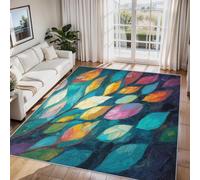 Abstract Leaves Small Rugs for Bedroom, Oil Painting Leaf Non Slip Rug Bedroom Decor 80 x 150 cm, Machine Washable Low Pile Soft Indoor Living Room Rugs ZY&L1
