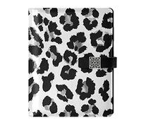 Abstract Leopard Animal Skin Black White Dots Texture Refillable Journal Writing Notebook, PU Leather Hardcover Diary Note Book, Planner A5 Ruled Notepad for Agenda with Pen Holder
