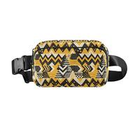 Abstract Leopard Cheetah Skin Shapes Women Men Cute Crossbody Bag Waist Packs for Shopping Sports Work, Fashion Zigzag Pattern Yellow, One Size