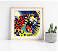 Abstract leopard growling Stunning Framed Wall Art Picture Print Square - 25cm wide x 25cm high - Light Oak Frame