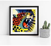 Abstract leopard growling Stunning Framed Wall Art Picture Print Square - 35cm wide x 35cm high - Black Frame