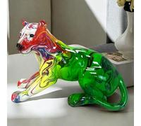Abstract Leopard Statue Colorful Big Cat Sitting Unique Table Sculpture, Great Gift Animal Figurines Home Décor, Desktop Art Figure, Hunter Crafts Decorations for Home Office (Gradient Yellow Orange)