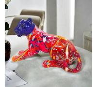 Abstract Leopard Statue Colorful Big Cat Sitting Unique Table Sculpture, Great Gift Animal Figurines Home Décor, Desktop Art Figure, Hunter Crafts Decorations for Home Office (Gradient Yellow Orange)