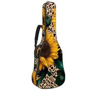 Abstract Leopard Texture with Sunflowers Guitar Bag, Padded Acoustic Guitar Case Backpack with Adjustable Shoulder Strap Pockets