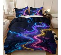 Abstract Lightning double duvet set, Flowing Electric Light duvet cover, Wavy Lines Hypoallergenic Duvet Cover, Modern Style 200 x 200 cm double bedding set with 2 Pillowcases Soft