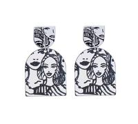 Abstract Line Lady Acrylic Black White Sketch Drop Earrings for Women