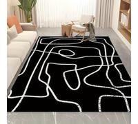 Abstract Line Living Room Rug 60x110cm Large Black and White Area Rugs | Modern Minimalist Continuous Swirl Carpet, Washable Non-Slip Soft Floor Mat for Dining Room, Bedroom, Home Office