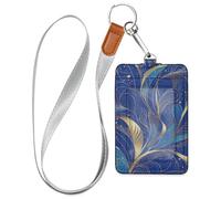 Abstract line Pattern Gold Blue Vertical id Badge Holders with Lanyard and 3-Card Capacity Name Card Holder for Office Shcool Hospital & Driver Licence