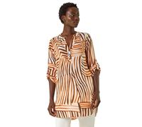 Abstract Linear Print V-Neck Button Top Roman Orange 16