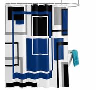 Abstract Lines Art Shower Curtain for Bathroom, Black Blue Geometric Modern Stripe Waterproof Cloth Fabric Bathroom Accessories Set with 12 Rust Proof Plastic Hooks, 72” x 78”