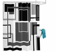 Abstract Lines Art Shower Curtain for Bathroom, Black White Grey Geometric Modern Waterproof Cloth Fabric Bathroom Accessories Set with 12 Rust Proof Plastic Hooks, 36” x 78”