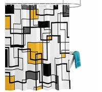 Abstract Lines Art Shower Curtain for Bathroom, Black Yellow Geometric Modern Texture Waterproof Cloth Fabric Bathroom Accessories Set with 12 Rust Proof Plastic Hooks, 56” x 78”