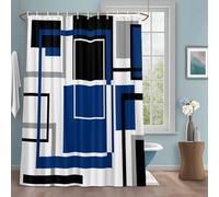 Abstract Lines Art Shower Curtain with 12 Hooks Black Blue Geometric Modern Stripe Waterproof Fabric Shower Curtains Sets for Bathroom Bath Decorations, Machine Washable, 72"x78"