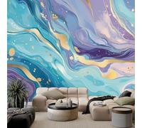 Abstract Lines Blue Marble Wall Mural, Purple Mural Wallpaper for Living Room Bedroom Decor Poster Art - Non-Woven Premium Art Print Fleece Photo Wallpaper 200x140 cm Wall Covering